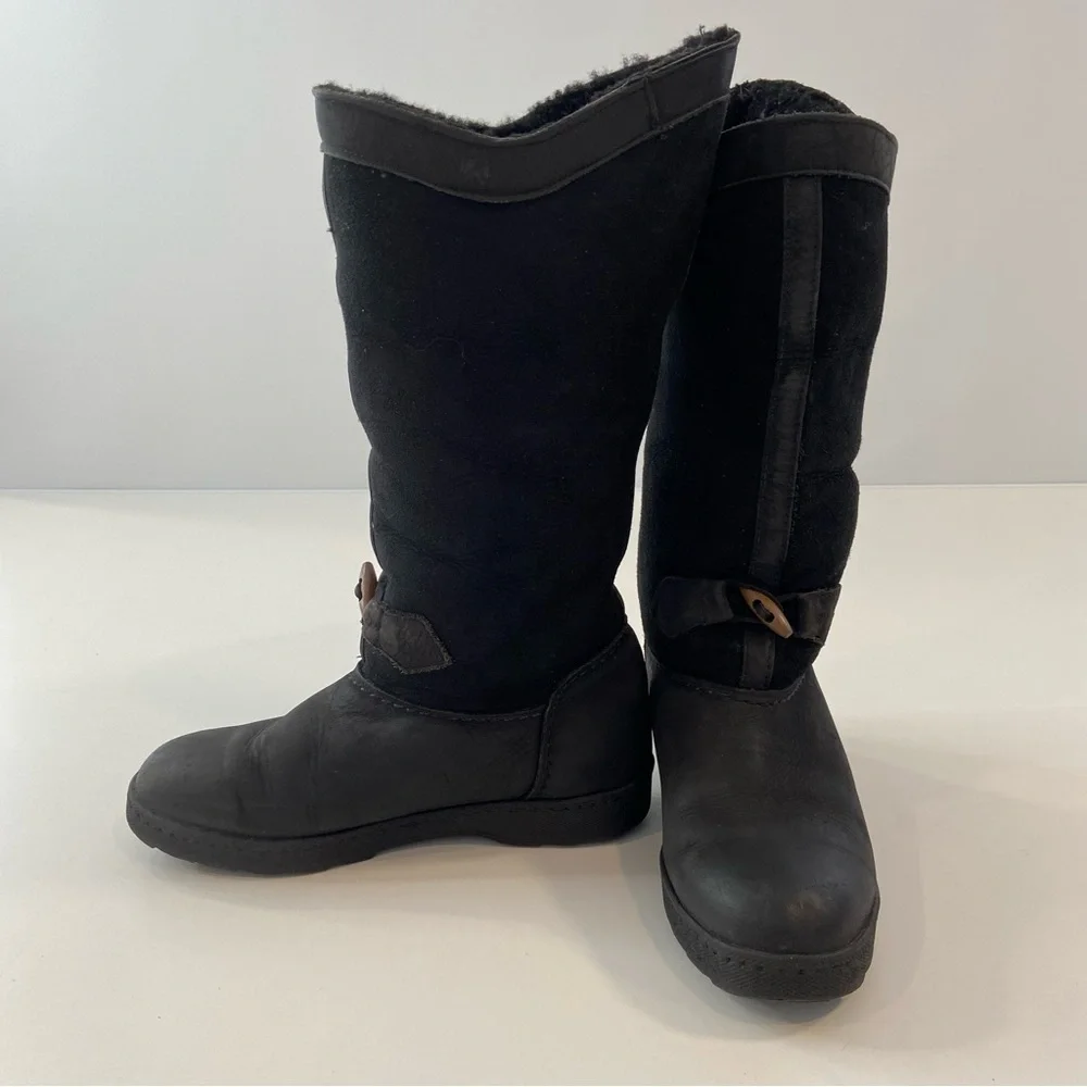 Sorel Women Black Leather Shearling Lined Snow Winter Boots Size 8 - Picture 7 of 16